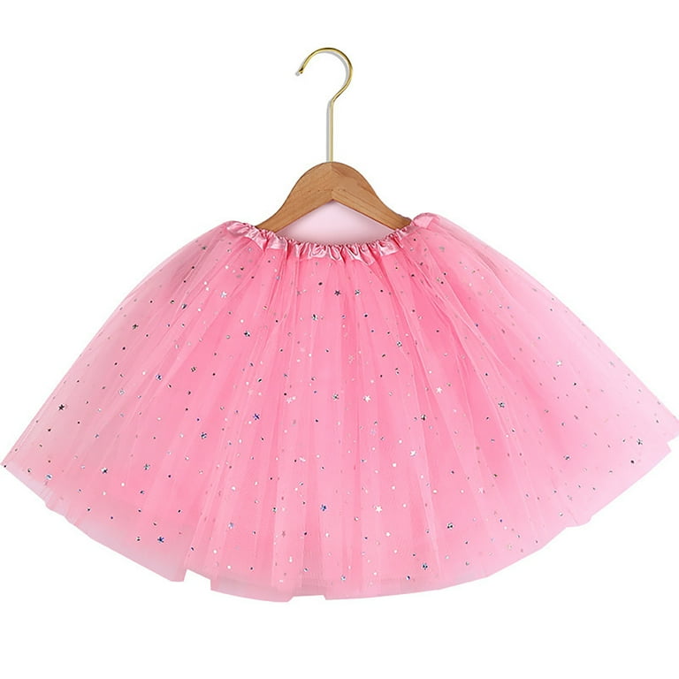 kpoplk Tutu Skirts for Women Girls Adult Elastic Tulle Tutu Skirt with Sequin Stars Retro 80 s Bubble Skirt Pink