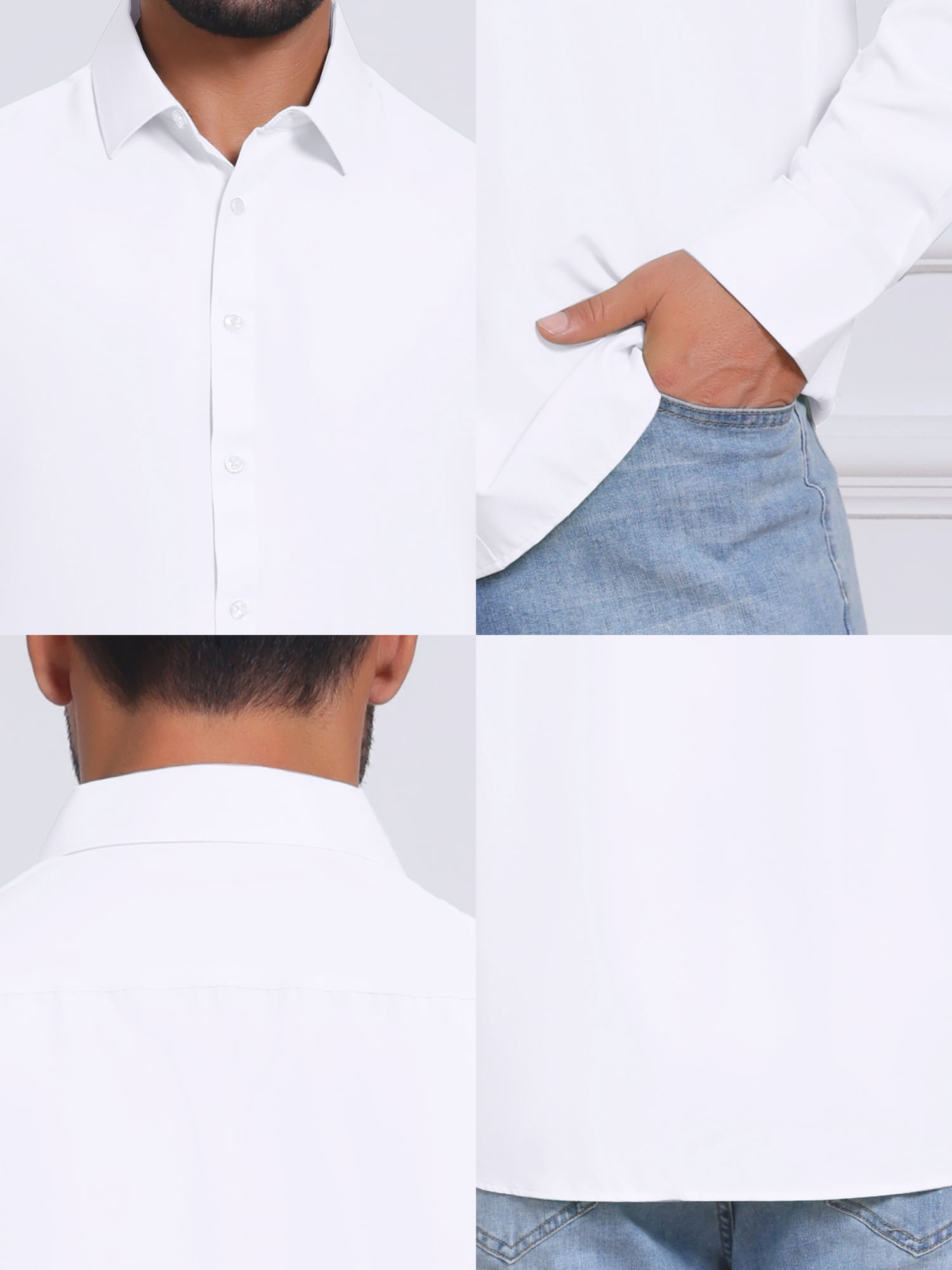 DARING DIVA Men's Solid Color Button Down Long Sleeves Stretch Shirts XL White