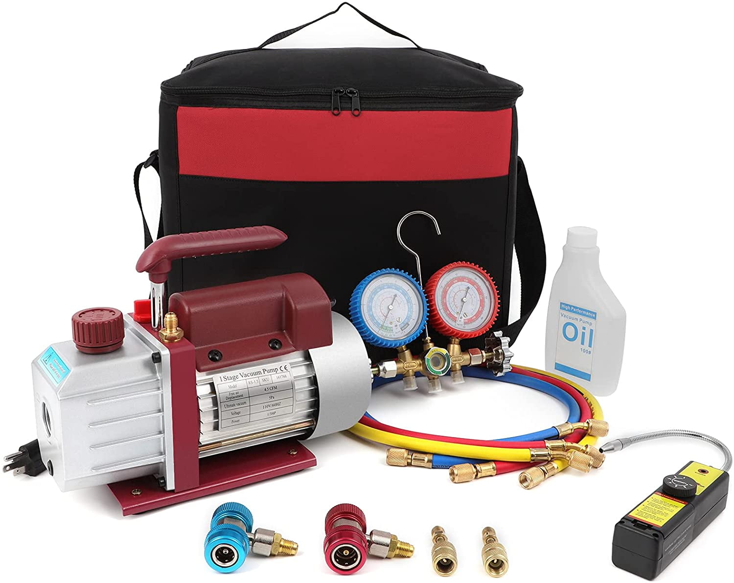 4.5CFM Vacuum Pump HVAC,5ft AC R134 R22 Manifold Gauge,Leak Detector