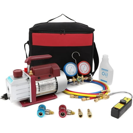 4.5CFM Vacuum Pump HVAC,5ft AC R134 R22 Manifold Gauge,Leak Detector Refrigerant