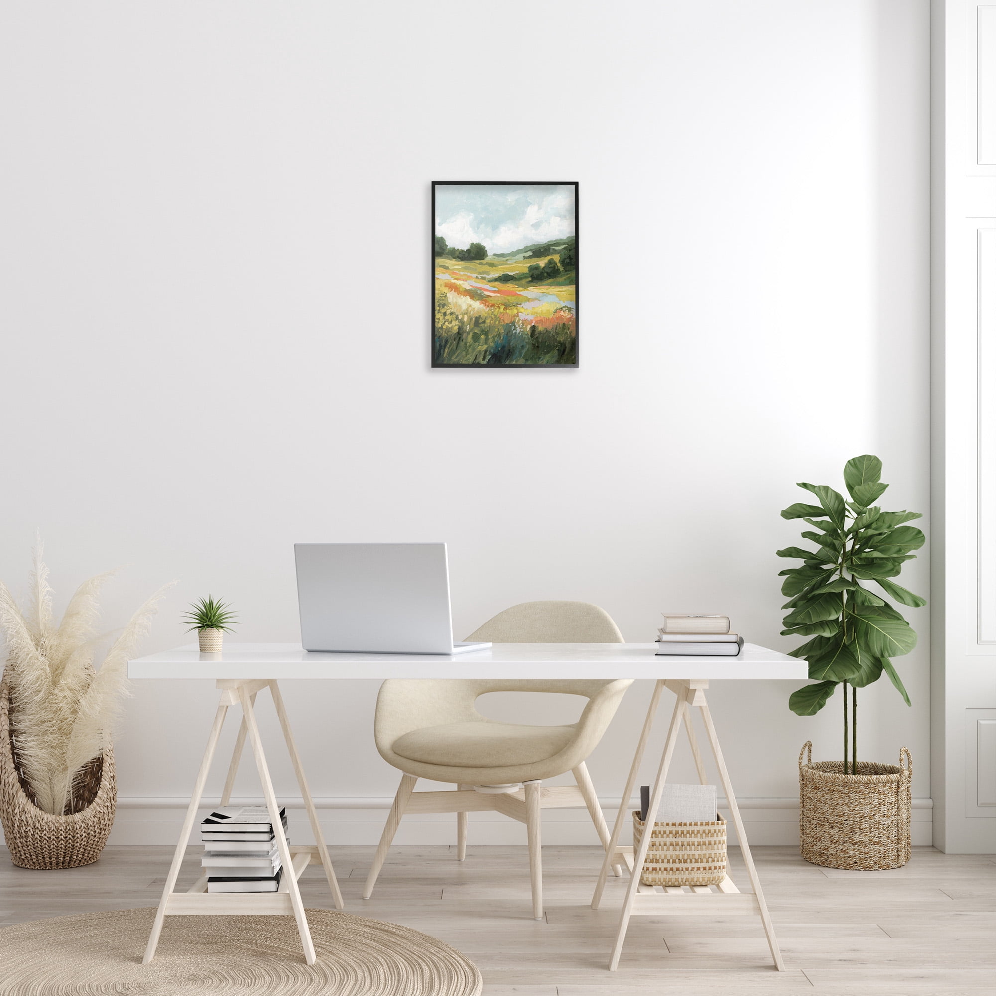 Stupell Industries Meadow with Distant Hills Landscape Painting Black Framed Art Print Wall Art, 16 x 20