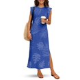 thumbnail image 3 of KUIFORTI Couple Matching Outfits Matching Vacation Outfits for Couples Blue Tropical Leaf Spring Boho Maxi Dress with Pockets Soft and Comfortable Lightweight with Soft Fabric, 3 of 7