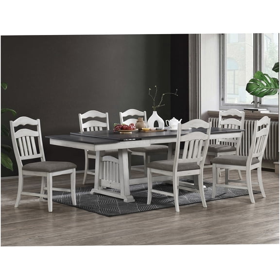 Antique White 7-Piece Dining Set with Extendable Table and 6 Ladder Back Chairs for Dining Room