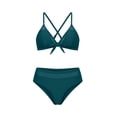 thumbnail image 5 of PWPSG Mesh Panel Bikini Two Piece Swimsuit with Bow Front Detail Ruched High Waist Bottom Green L, 5 of 6