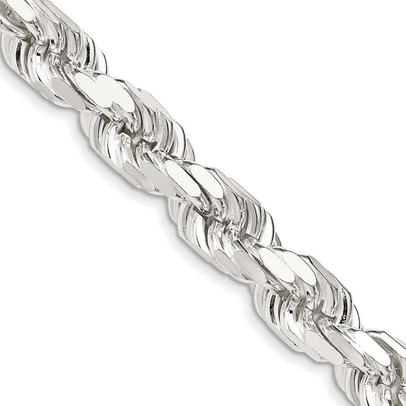 Diamond2Deal 925 Sterling Silver 9.0mm Diamond-cut Rope Chain Necklace for Men 26"