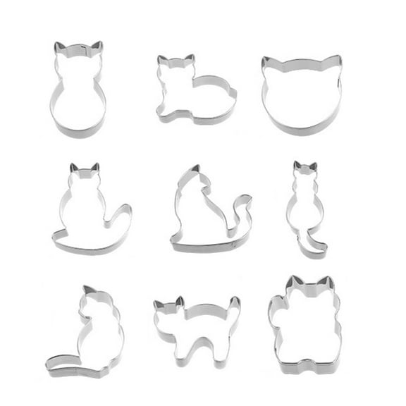 9Pcs Cartoon Cats Cookie Pressable Biscuit Molds Stainless Steels Dessert Bakings Tool Easy to