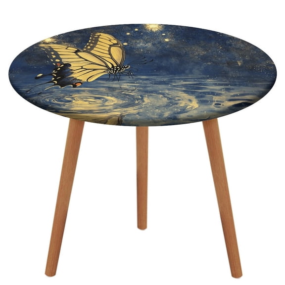 Dancing Butterflies Round Fitted Tablecloth with Backing Elastic Edge Design Table Cover Waterproof Oil-Proof Table Cloth Stain-Resistant Wipeable for Round Table