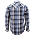 thumbnail image 2 of Men’s Western Pearl Snap Button Down Casual Long Sleeve Plaid Cowboy Shirt (#10 Light Blue/Grey, 4XL), 2 of 3
