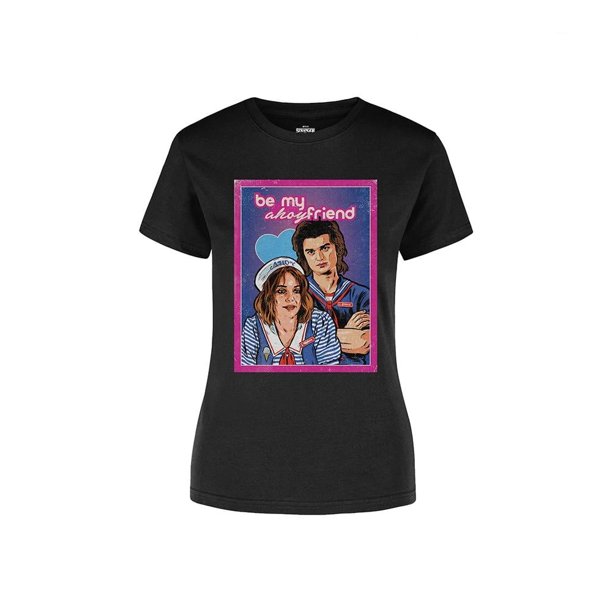 Playera Fan Army Stranger Things Talla CH Steve y Robin Ahoy Friends Negro