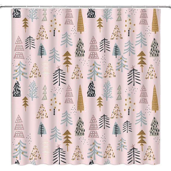 Christmas Tree RV Shower Curtain Pink Xmas Tree Abstract Forest Winter Holiday Festival Teens Small Stall Bathroom Home Curtain with Hooks,36" Wx70 H