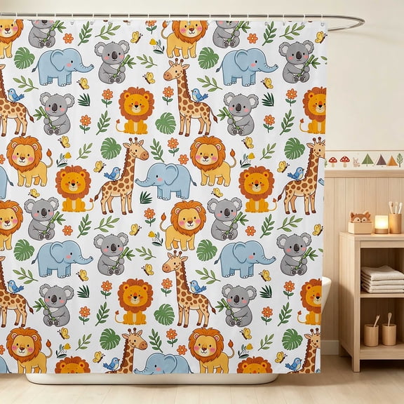 Erosebridal Lion Shower Curtain 72Wx72L for Boys Girls, Safari Friends Waterproof Bathroom Curtain