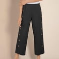 thumbnail image 2 of Clean Cotton Linen Capri Pants for Women Elastic Waisted Palazzo Pants Straight Wide Leg Causal Trousers Side Button Slacks Baggy Capris Dressy Work Outfits, 2 of 6