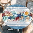 thumbnail image 2 of Green Starfish Summer Round Tablecloth, Fitted Table Cover with Elastic for 45"-54" Round Tables, Ocean Coral Conch Blue Shells Table Cloth Outdoor Indoor Dinning Party Waterproof Tablecloths, 2 of 7