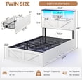 thumbnail image 3 of Farmhouse Twin Size Bed Frame with Bookcase Headboard and 4 Drawers, No Box Spring Needed, LED Wood Platform Storage Bed, White, 3 of 10