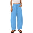 thumbnail image 5 of Guluxicc Women's Cotton Pants with Pockets Loose Drawstring Elastic Waist Wide Leg Trousers for Everyday Summer Fall, 5 of 7