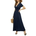 thumbnail image 6 of Aiyino Women's Casual Short Sleeve Deep V Maxi Dress Loose Long Dresses with Pockets,XL Navy Blue, 6 of 7