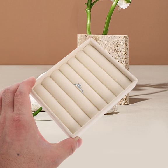 KALLORY Elegant Beige Jewelry Valet Tray with Soft Lining for Storage and Organization of Rings and Small Accessories 2pcs