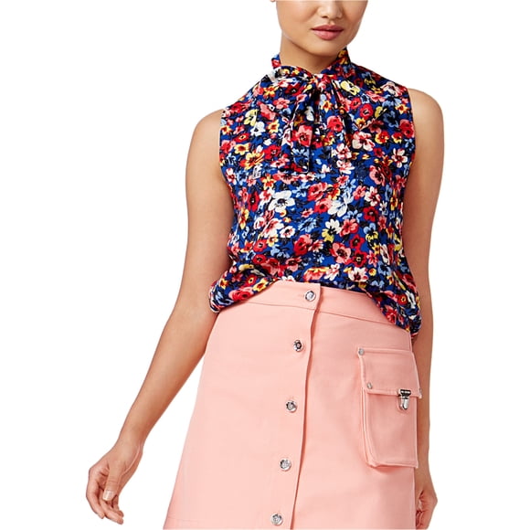 Love Moschino Blusa sin mangas con cuello anudado para mujer, Azul, 8