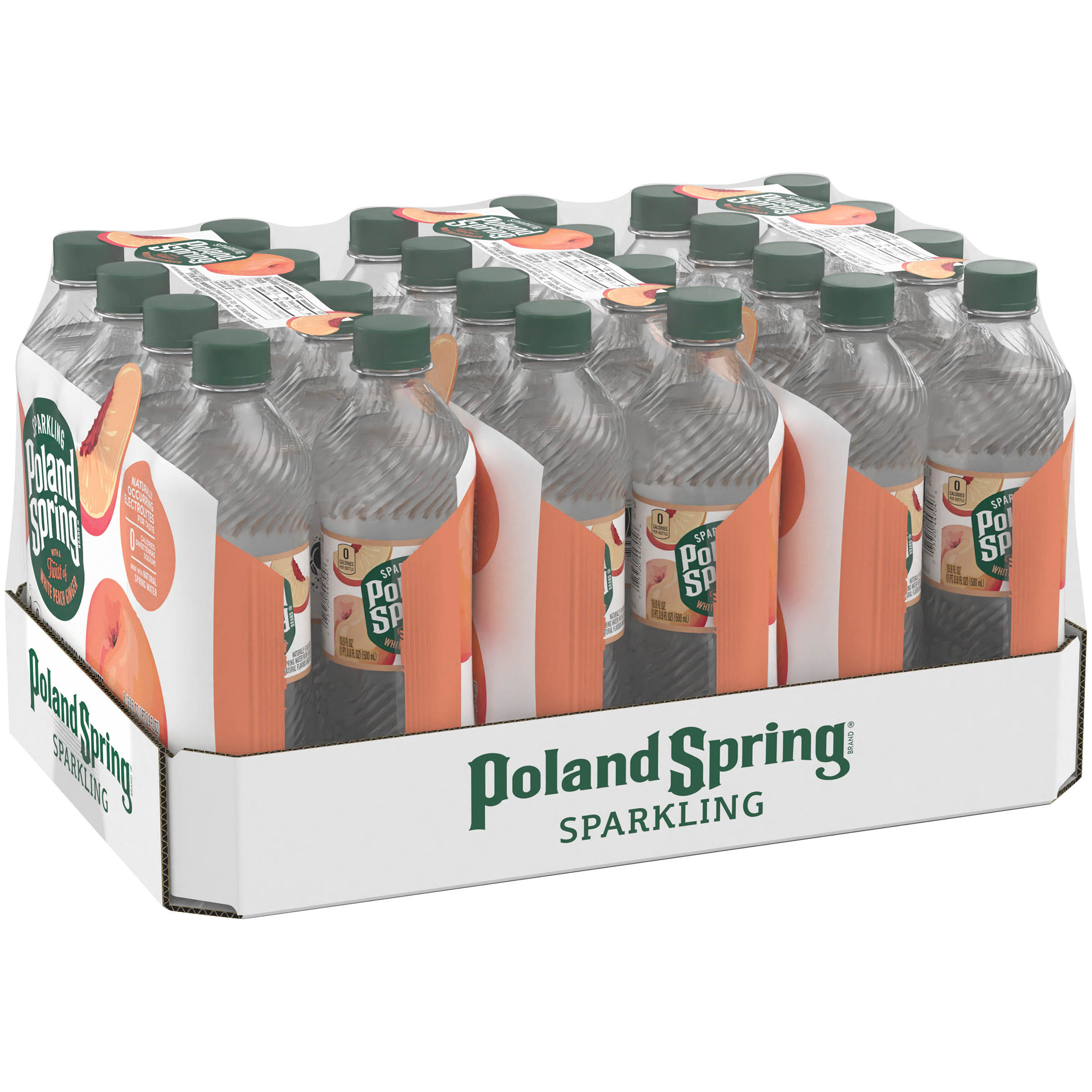 Poland Spring Sparkling Water, White Peach Ginger, 16.9 oz. Plastic Bottles (24 Count)