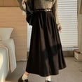 thumbnail image 2 of BUYISI Women Autumn Corduroy High Waist Pleated A Line Long Skirt with Belt Retro Skirt Black S, 2 of 9
