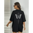 thumbnail image 5 of Butterfly Print Drop Shoulder Tee Graphic Tees Women Tops, 5 of 7