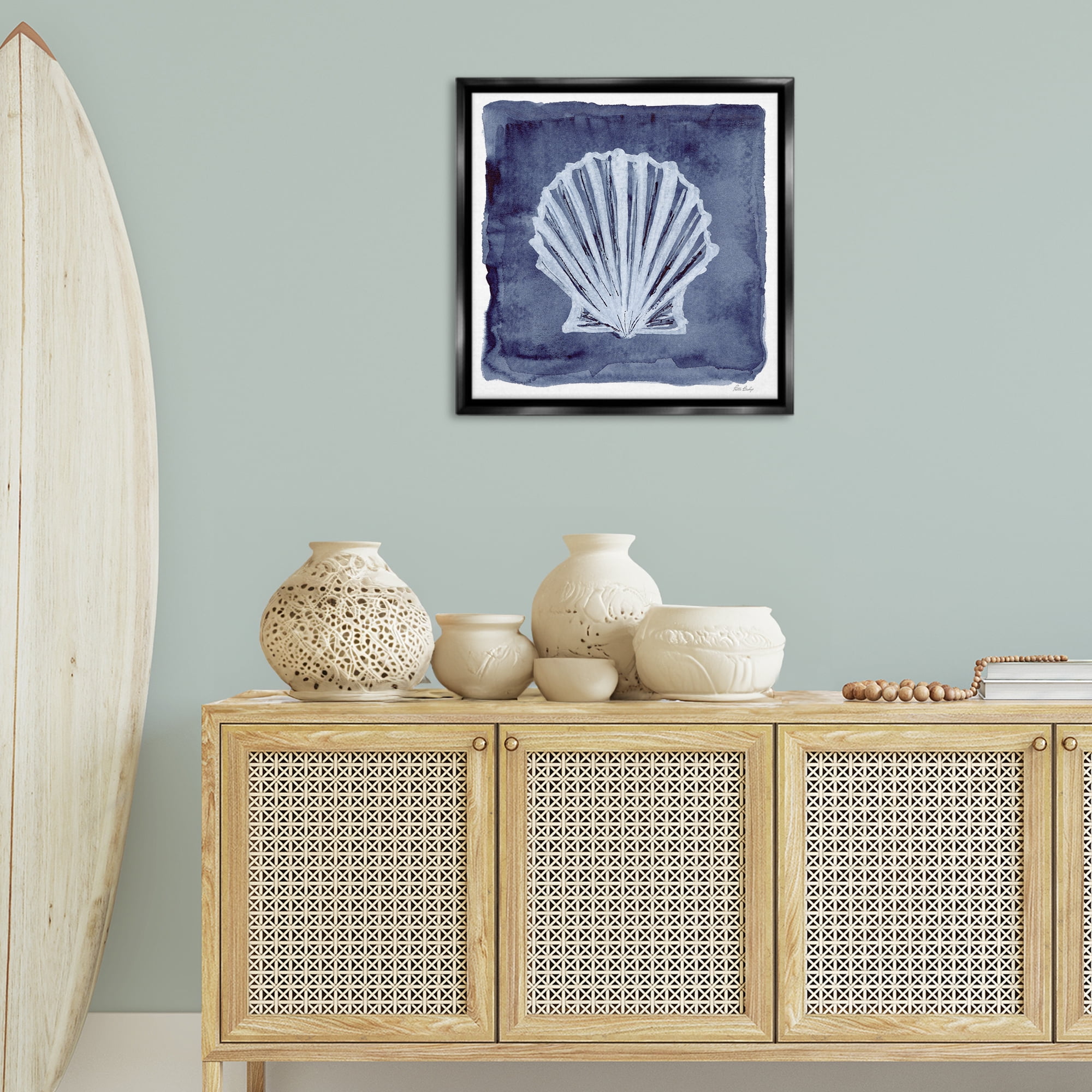 Stupell Industries Clam Shell Impression Animals Painting Black Floater Framed Canvas Art Print Wall Art, 25 x 25
