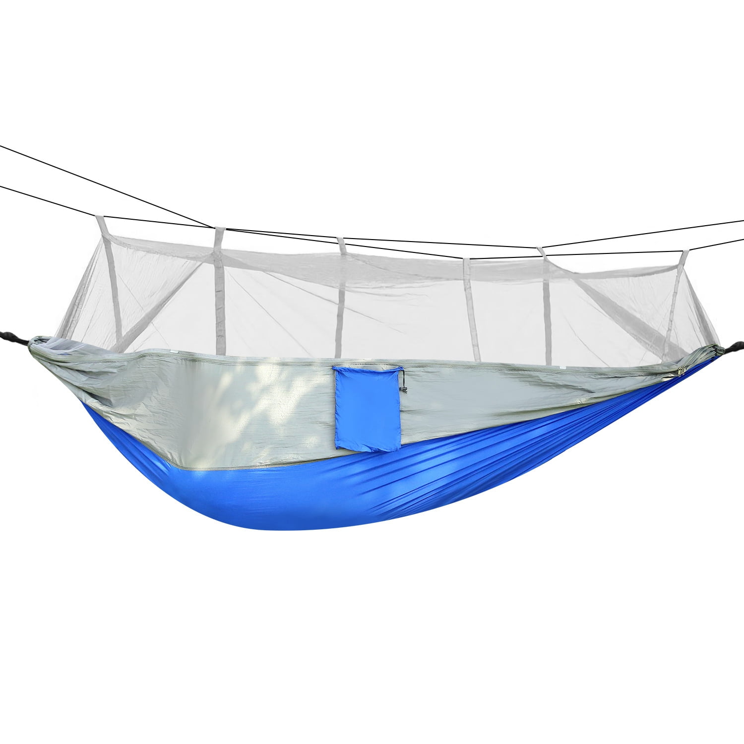 Moclever 2 Persons Camping Hammock, Nylon Swing Hanging Bed 600lbs Load with Mosquito Net, Gray Blue
