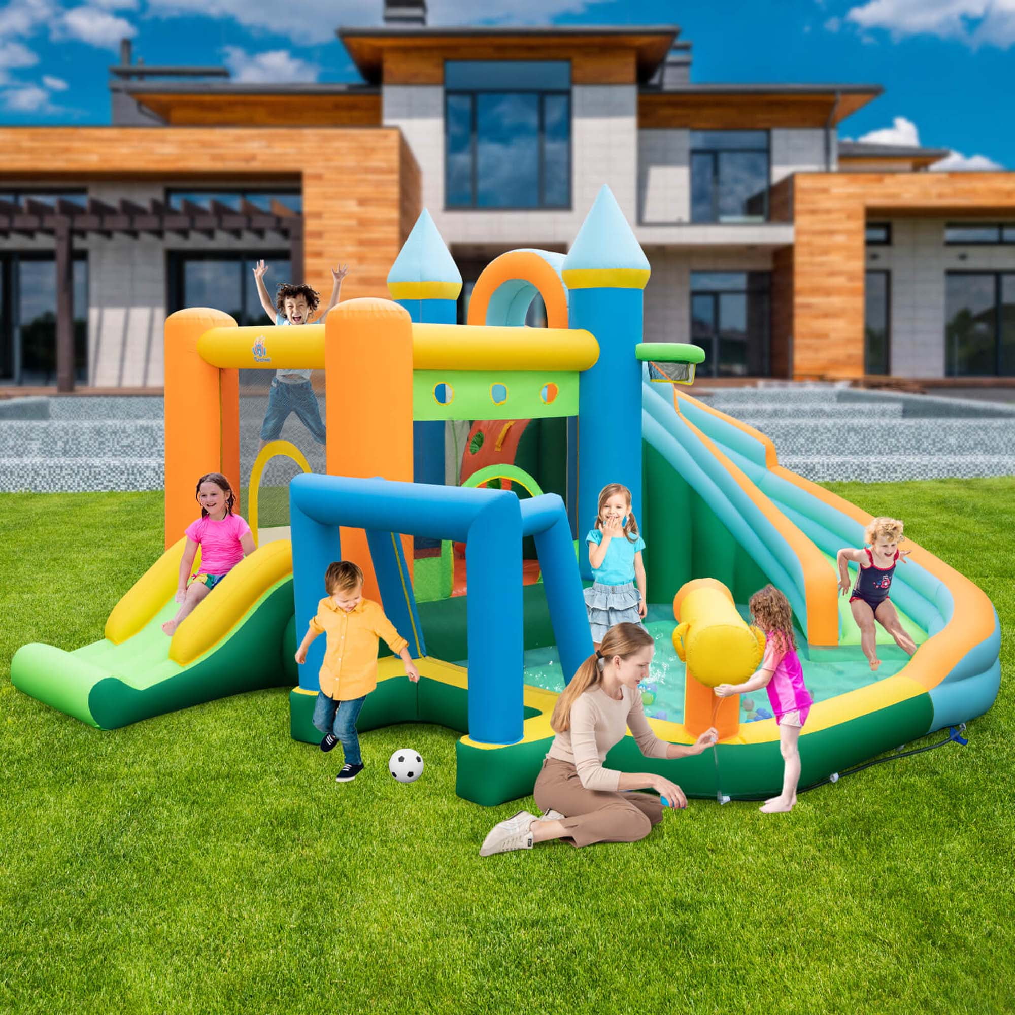 Costway Inflatable Water Slide Kids Blow up Pool Park Climbing Wall without Blower