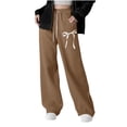 thumbnail image 2 of Nekdswn Girls Wide Leg Sweatpants Bow Print Baggy Athletic Pants with Pockets Teen Grils Fleece Lined Drawstring Waist Sweat Pants, 2 of 8