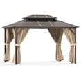 thumbnail image 6 of 10' x 13' Hardtop Aluminum Gazebo, Double Roof Outdoor Pergola with Sunshade Canopy, Netting & Curtains, Heavy Duty All-Weather Shelter for Patio, Garden, Deck, Poolside, Khaki, 6 of 7