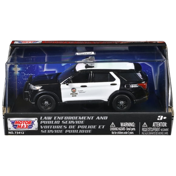2022 Ford Intercepteur de Police Utilitaire "Ordinateur Portable (Département de Police Delos Angeles)" Noir et Blanc "Application de la Loi et Service Public" Série 1/43 Modèle Réduit en Métal par Motormax