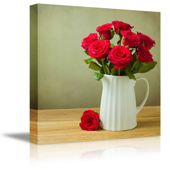wall26 - Canvas Prints Wall Art - Rose Flower Bouquet in Jug on Wooden Table | Modern Wall Decor/Home Decoration Stretched Gallery Canvas Wrap Giclee Print. Ready to Hang - 24" x 24"