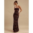 thumbnail image 6 of Coffee Brown Floral Embroidered Spaghetti Strap Maxi Dress For Elegant Evening Occasions, 6 of 6
