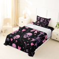 thumbnail image 3 of Manfei Gothic Coquette Halloween Twin Sheets for Teens, Black Pink Skull Bow Bedding, 3pcs, 1 Flat Sheet, 1 Fitted Sheet and 1 Pillowcase, 3 of 6