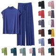 thumbnail image 2 of GERsome Lounge Sets for Women Summer Sleepwear Sets Mock Neck Sleeveless Tops Wide Leg Pants Vacation Travel Outfits M-XXL, 2 of 3