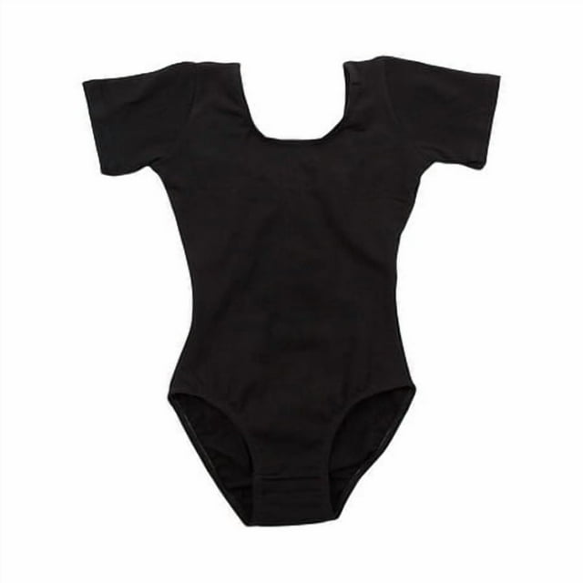 Tenue de Danse Ballet Extensible pour Enfants Body à Manches Courtes Classique Col Rond Combinaison Douce Costume de Danse Justaucorps Noir 2TG