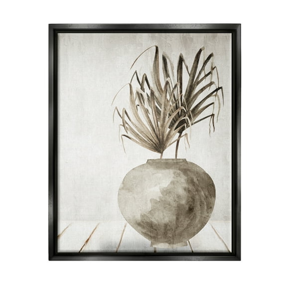 Stupell Industries Neutral Palms Still Life Botanical & Floral Painting Black Floater Framed Canvas Art Print Wall Art, 17 x 21