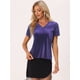 thumbnail image 4 of Camiseta casual Allegra K de manga corta con cuello en V de terciopelo para mujer Púrpura M, 4 of 5