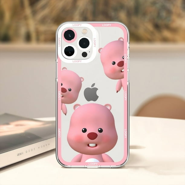 Funda de teléfono de dibujos animados de Corea, p-pororo, Rosa loopy, funda de teléfono para iPhone 11, 12 Mini, 13, 14 Pro Max, carcasa transparente Fivean unisex