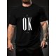 thumbnail image 1 of Camiseta de cuello redondo con estampado 3D para hombre, holgada, con estampado de letras OK, transpirable, informal, de algodón, de manga corta, ideal para verano y fin de semana., 1 of 5