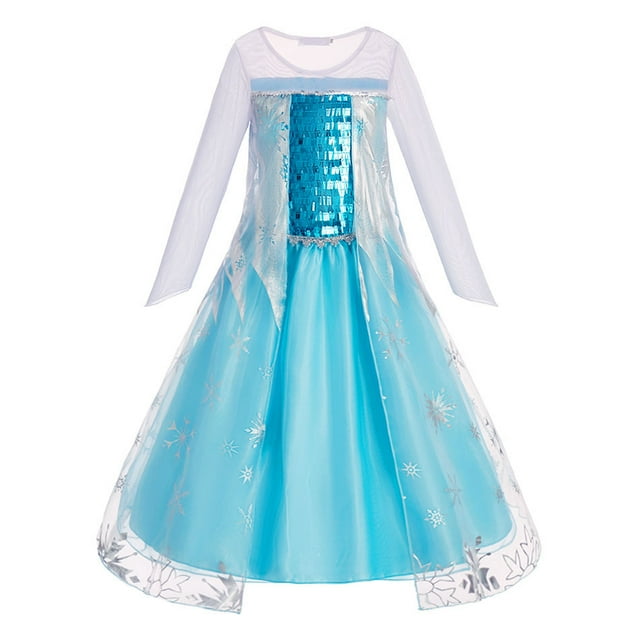 Robe de Princesse pour Enfants Petites Filles Anniversaire Robe Maxi Bleue Enfants Elsa Fête Manches Longues Noël Carnaval Cosplay Robes