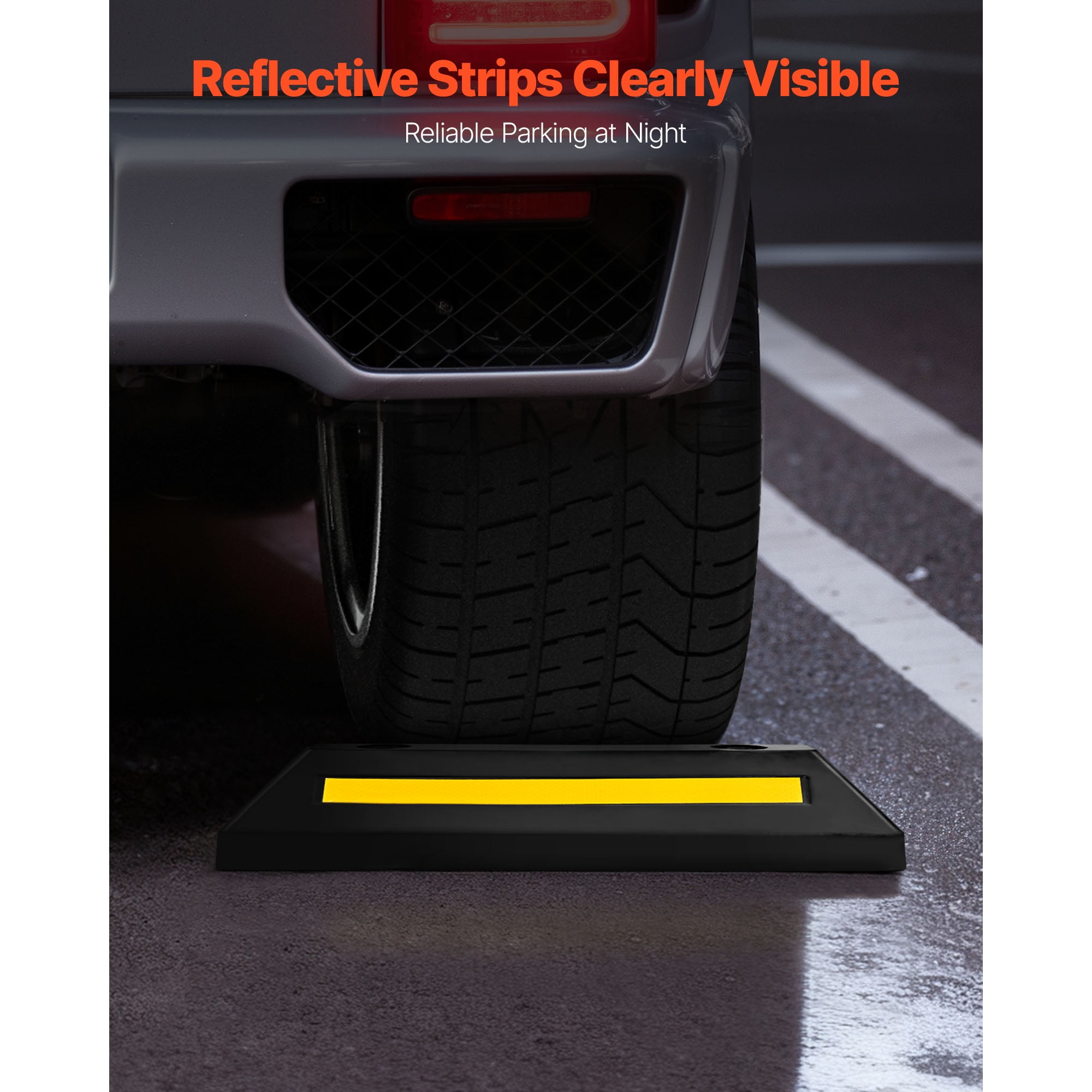 KFFKFF Parking Stopper, Set of 2, 21.6-Inch Heavy-Duty Garage Parking Aid, Rubber Curb Floor Stopper with Reflective Strips, Tire Guide Blocks for Cars, Vans, and Trucks