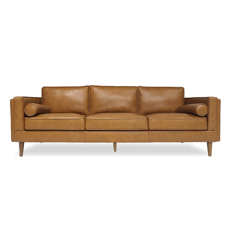 Hudson Mid-Century Modern Rectangular Pillow Back Genuine Leather Sofa ...