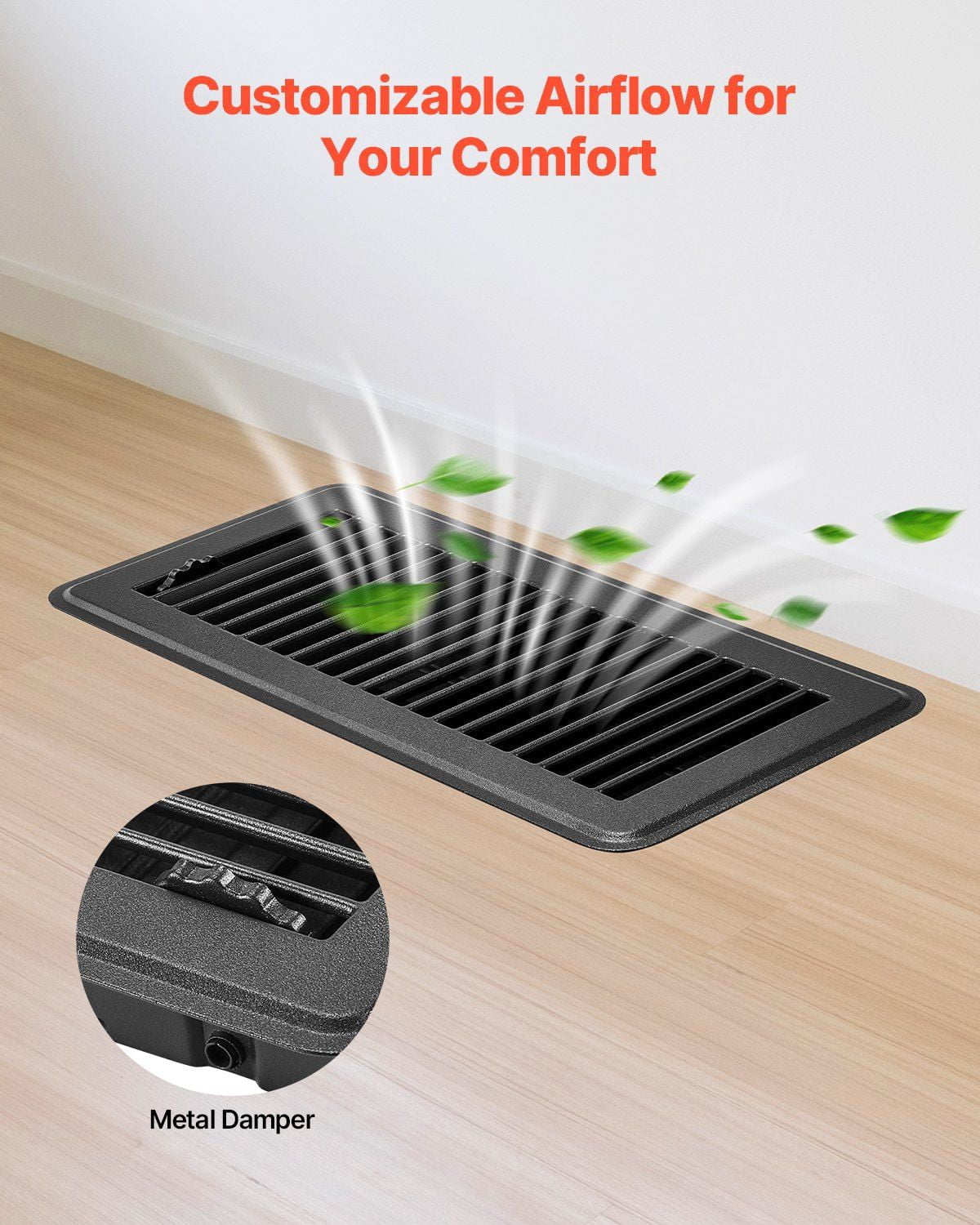 12-Piece 4x10-inch metal floor vent, walkable rust grille, metal damper adjustable air volume, universal for home and office, black