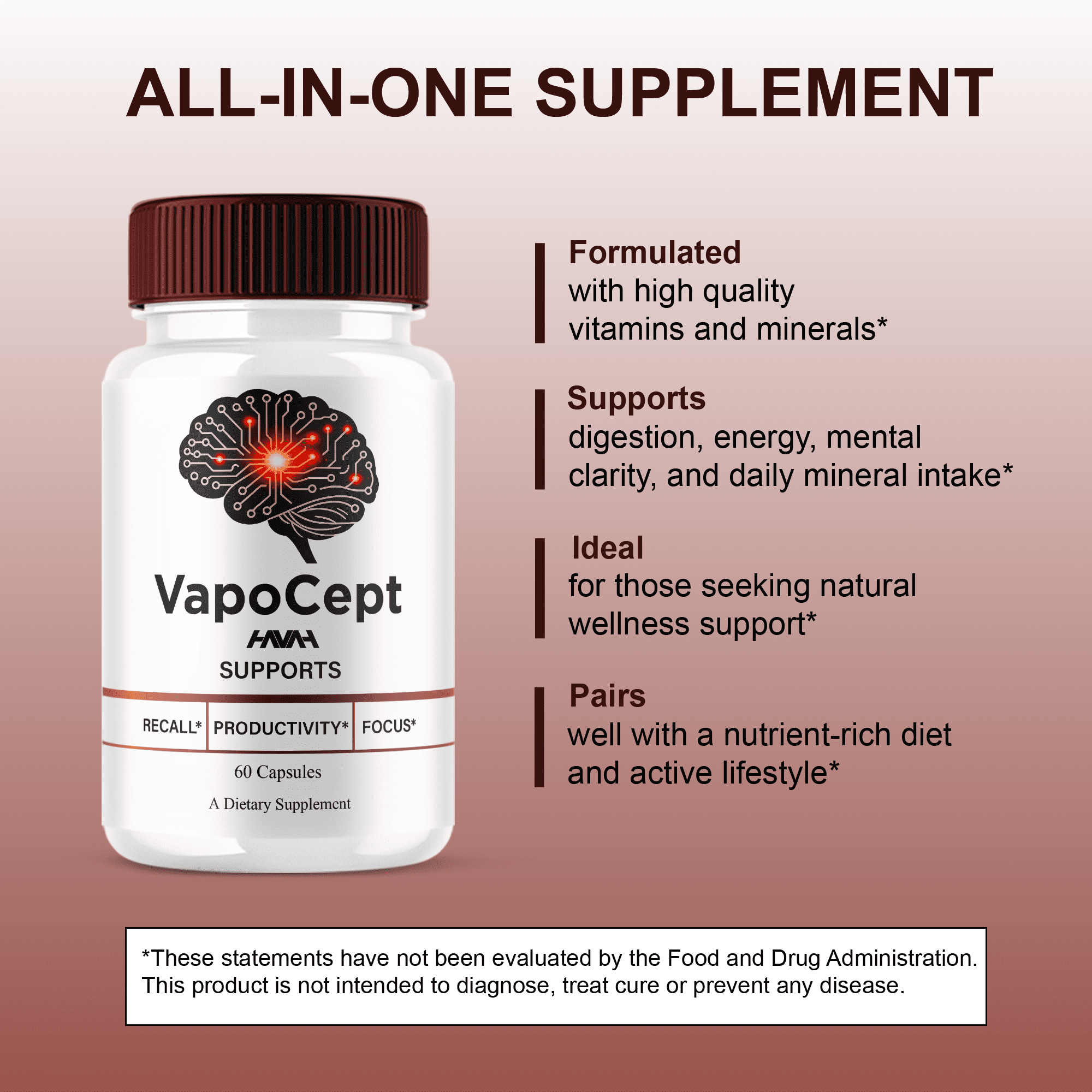 (5 Pack) Vapocept Premium Brain Supplement, Vapo Cept Support (300 Capsules)