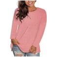 thumbnail image 3 of Womens Tops Trendy Sawvnm Women's Fashion Causal Solid Loose Long Sleeve T-shirt Pullover Tops, 3 of 7