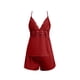 thumbnail image 4 of Mujeres Seda Pijamas Conjunto Pantalones Cortos Encaje Casual Recorte, Pendiente Cuello en V Hielo Seda Dos Piezas de Ropa de Dormir, 4 of 6