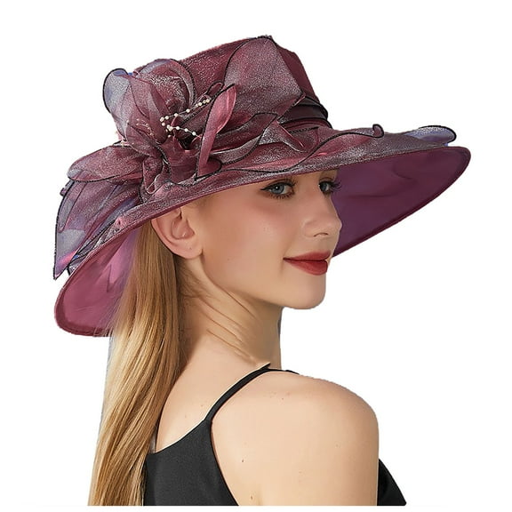 HJYCHN Elegant Womens Wide Brim Sun Hat Floral Design Summer Beach Dress Hat for Outdoor Wedding Shower One Size