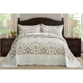 thumbnail image 3 of Chezmoi Collection Oversized Bedspread 128x120, Jacquard Matelasse Floral Damask Design, 5-Piece Lightweight Reversible Microfiber Coverlet Set Textured Dot Border, Super King, Taupe/White, 3 of 9