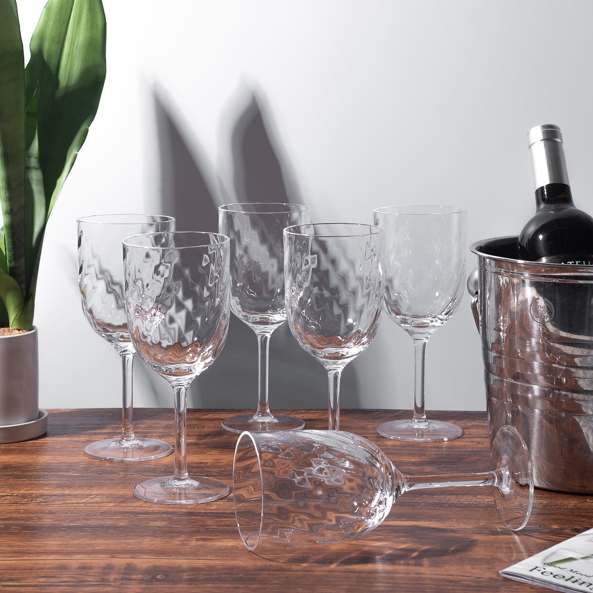 KX-Ware Unbreakable Classic 14 Ounce All-Purpose Plastic Stem Wine Glasses Acrylic Glasses, Set of 6 Clear